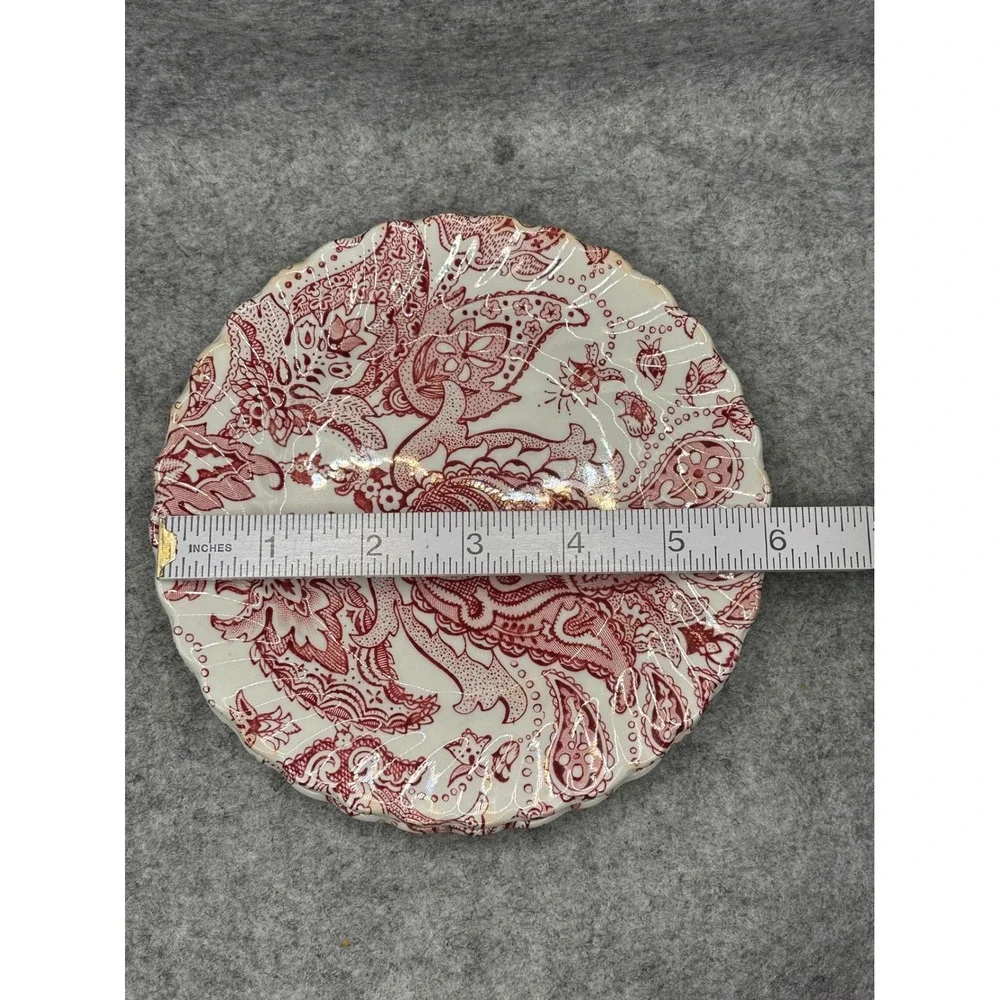 Johnson Bros Paisley Red Transferware Ironstone Tea Cups and Saucers Set of 5